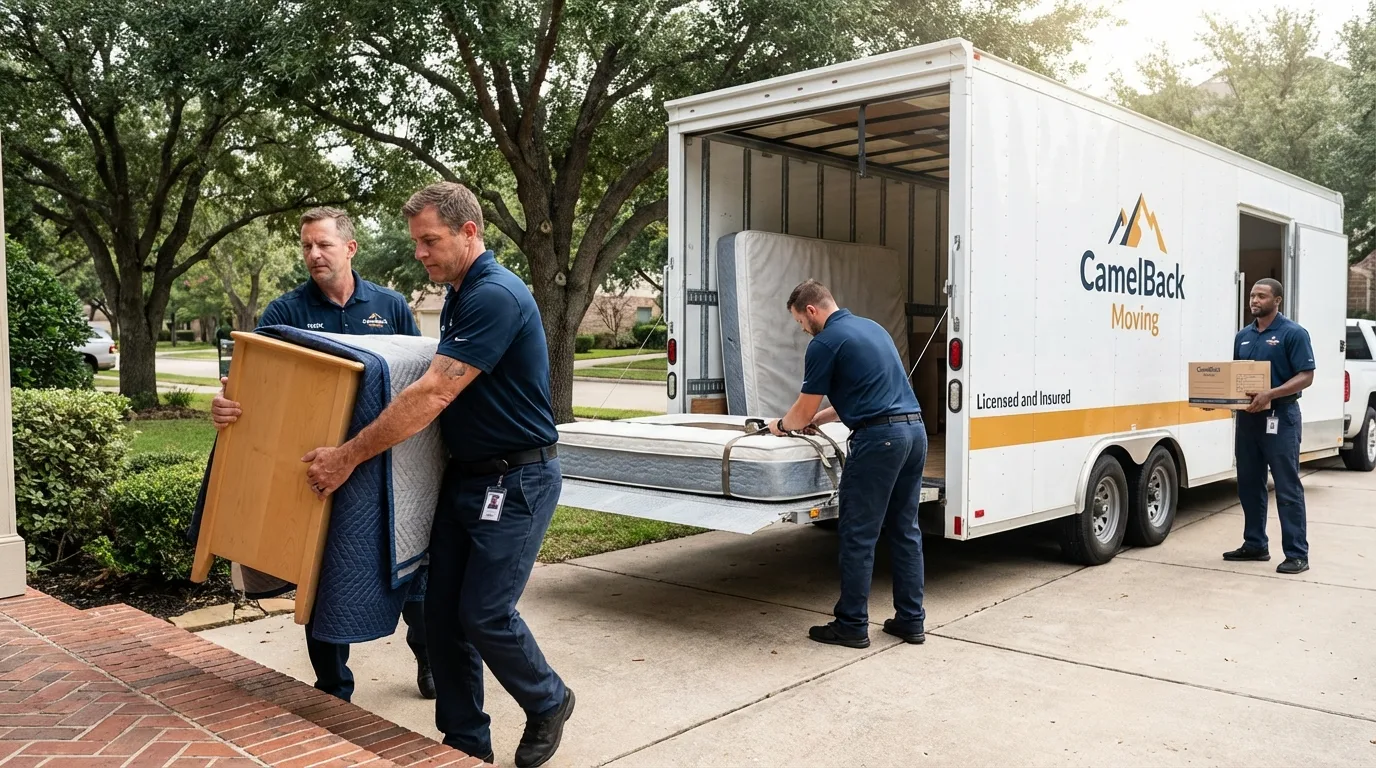 Crew loading residential truck for cross-state move from Anamosa, IA