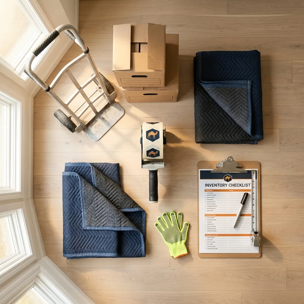 Professional moving supplies and packing materials layout for Anamosa residential relocations